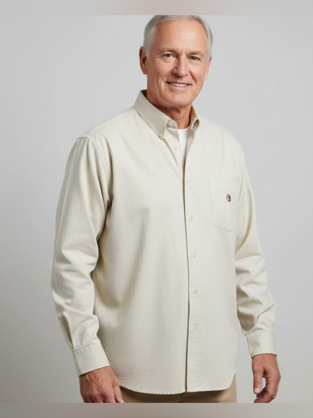 Duck Head Light Cream Men’s Button-Down Shirt with Pocket Logo